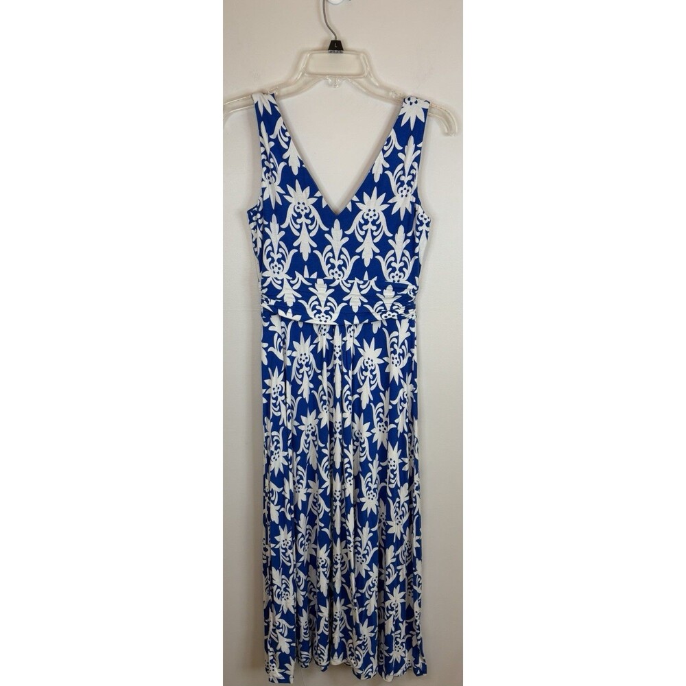 BODEN Damask Maxi Dress Navy White Floral Sleeveless Jersey Stretch 4 Petite - Picture 3 of 10